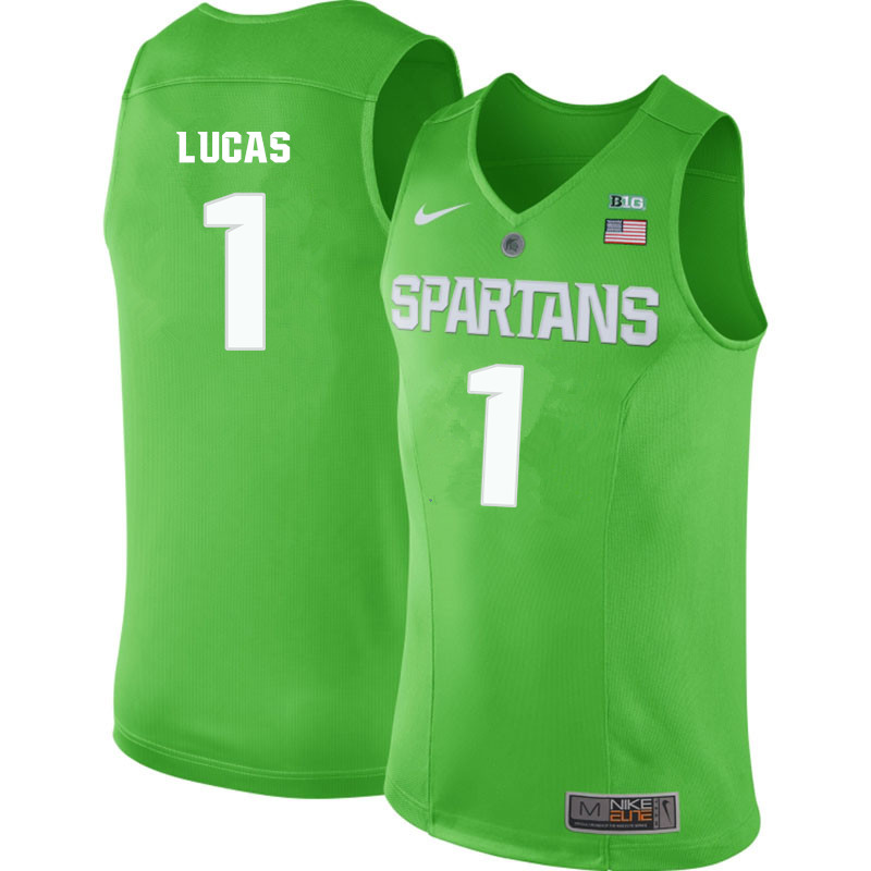 Men #1 Kalin Lucas Michigan State Spartans College Basketball Jerseys-Apple Green